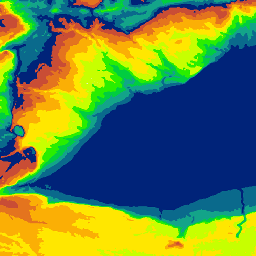 Space between contours filled with the elevation quantized value and displayed with a color ramp Space between contours filled with the elevation quantized value and displayed with a color ramp