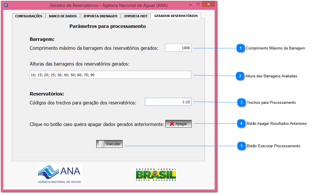 Parâmetros para Processamento